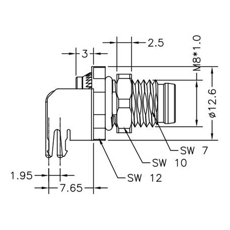 M8 4pins A code male right angle front panel mount connector, unshielded, insert